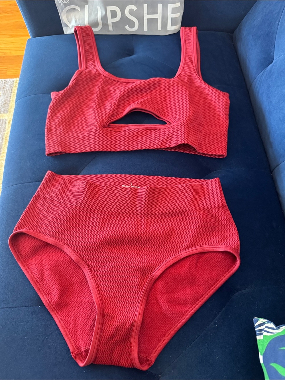 CUPSHE NWT Burgundy Scoop Neck Bralette Bikini Top & High-Rise Bottoms Set | L